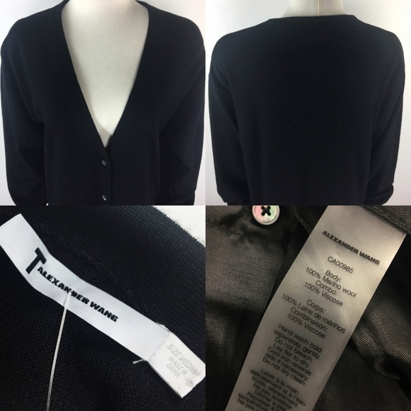 NWT Alexander Wang Cardigan V Merino Wool Black  M - Picture 7 of 7